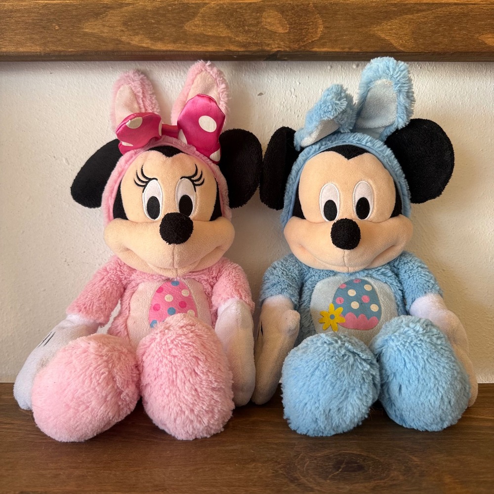 2pc Disney Mickey Minnie Easter Bunny Plush Set Pink Blue Just Play